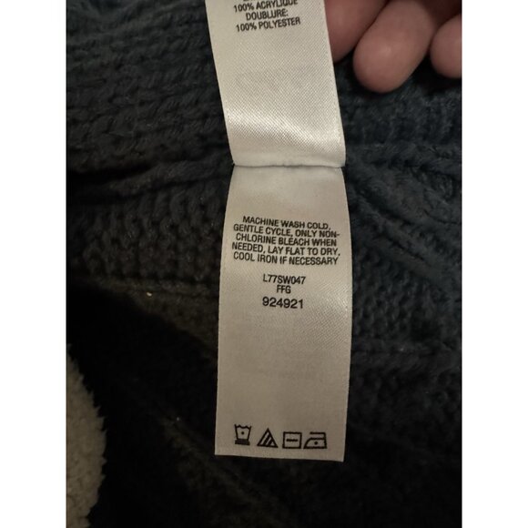 Cabelas Women's Knit Button Cardigan Sweater Jacket Teal Blue Size S Sherpa Hood - Picture 12 of 14